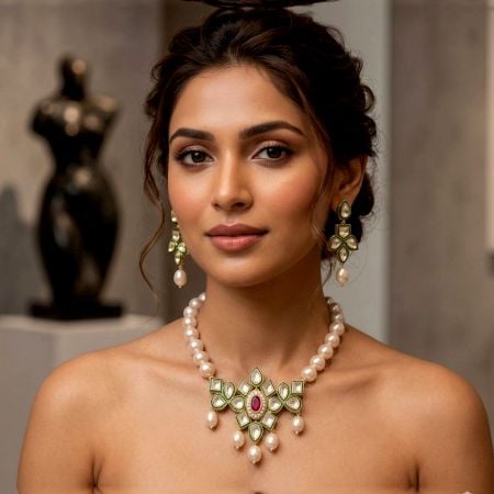 Handcrafted Meenakari Kundan Glass Bead Necklace